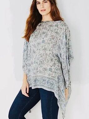 J.Jill Grey Floral Tunic Top Sz ONE